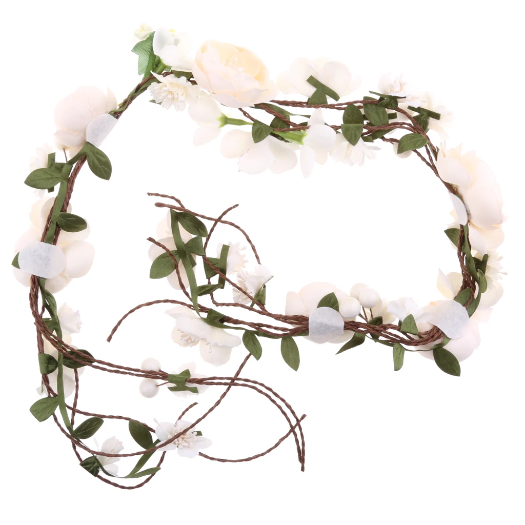 Wedding Bridal Boho Rattan Flower Forehead Cane Wreaths Hair Garland Hairdress Headwear for Festival Wedding Party 