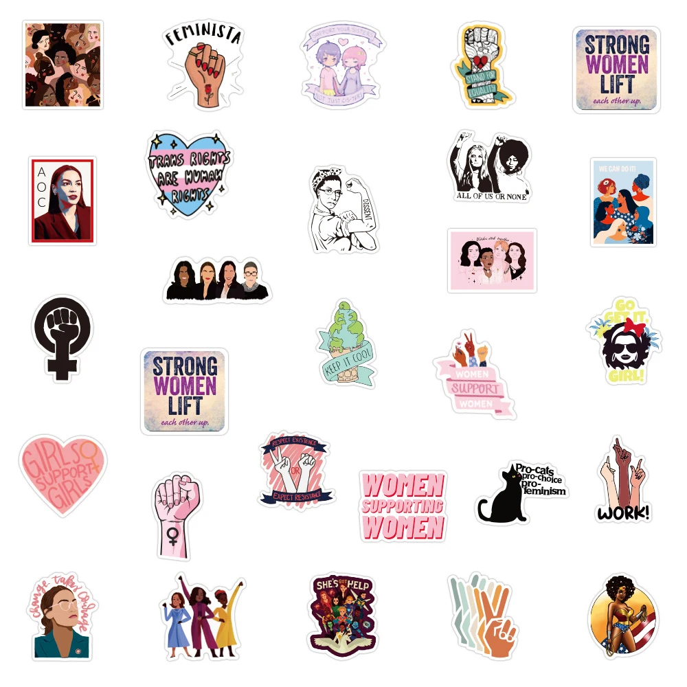 Cartoon Graffiti Stickers 10/30/50PCS Cool Feminist Supporting Women Fridge Guitar Laptop Motorcycle Travel Waterproof