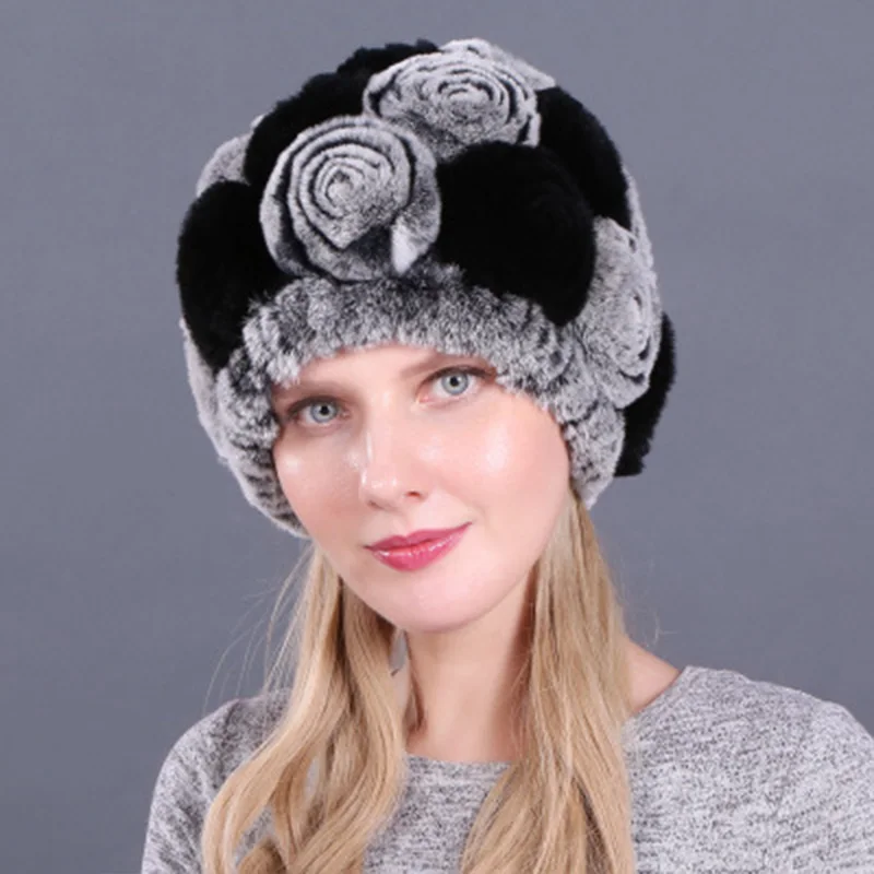 Женская Шапка-бини из кроличьего меха HaWinter, шапка ts, толстые теплые шапочки, Элегантная Дамская Лоскутная шапка из натурального меха для России, шапка s - Цвет: 11