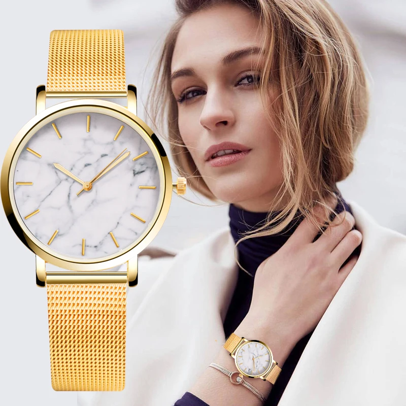 Orologi Da Donna Di Lusso In Oro Orologi Da Donna Orologi Da Donna In Marmo Di Moda Con Cinturino In Maglia Orologio Al Quarzo Relogio Feminino Damen 