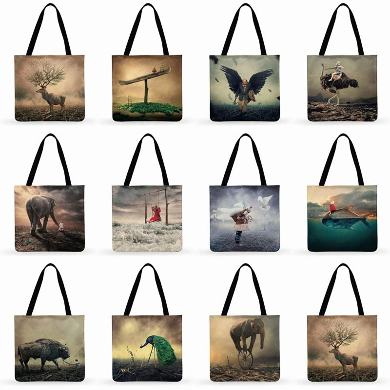 Tote-Bag Foldable Casual Women And Art for Ladies Outdoor Image-Print Nature Human