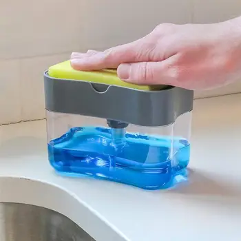 

2-In-1 Plastic Kitchen Sink Storage Box Tray Sponge Soap Dispenser And Sponge Set Manual Soap Dispenser Kitchen Organizer