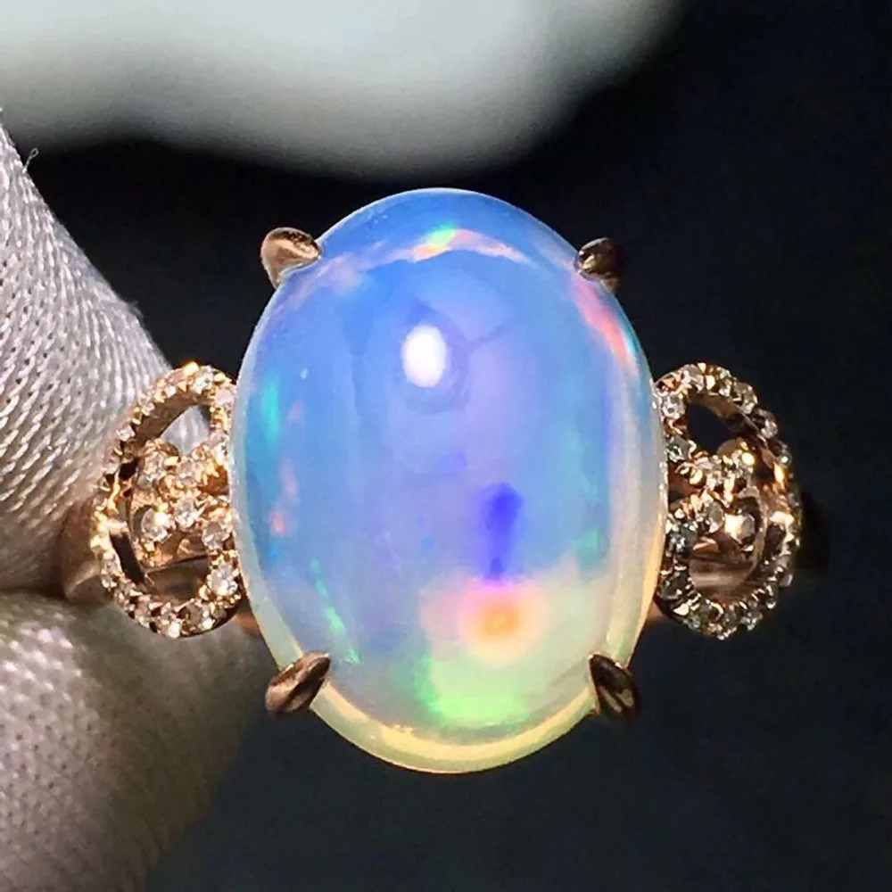Opal Ring Fine Jewelry Pure 18 K Gold Jewelry 18 Karat 100% Natural Opal Gemstones 5.6ct Female Rings for Women Fine Ring