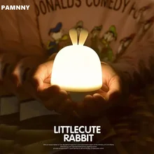 

USB Rechargeable LED Silicone Rabbit Night Lights Touch Sensor Bedroom Bedside Sleep Table Lamp Decor for Kids Christmas Gifts
