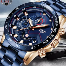 

LIGE New Fashion Blue Mens Watches Top Brand Luxury Chronograph Waterproof Quartz Watch Men Sport Date Clock Relogio Masculino