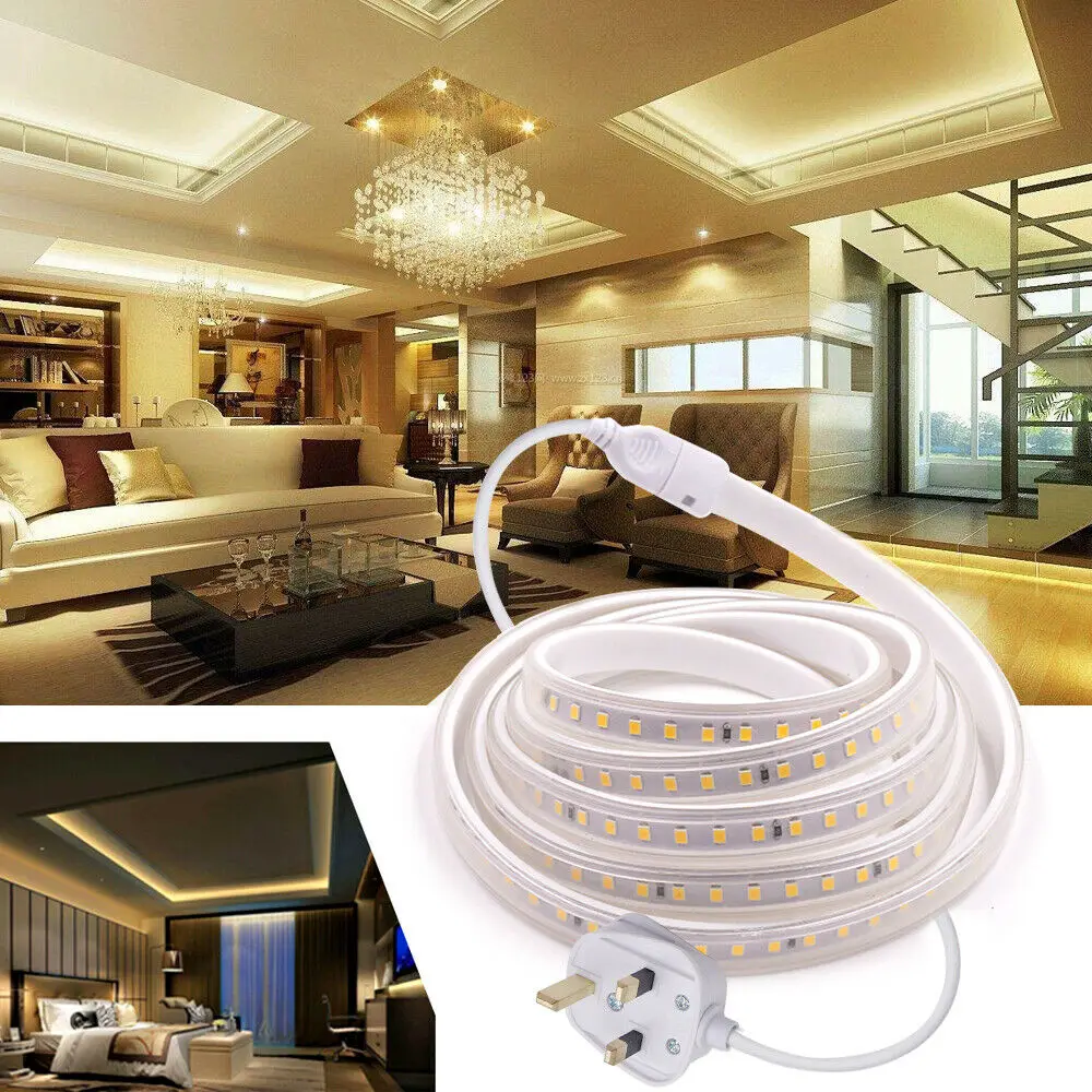 

UK Plug 220V IP67 Waterproof LED Strip Light Safety High Brightness Flexible Indoor Outdoor Lighting Rope Home Decor Light D30