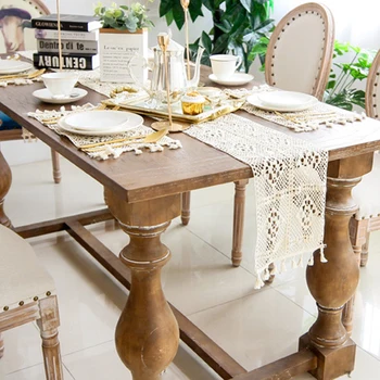 

Tassel Lace Crochet Table Runners Tablecloth Wedding Banquet Home Table Decoration Bridal And Baby Showers Supplies