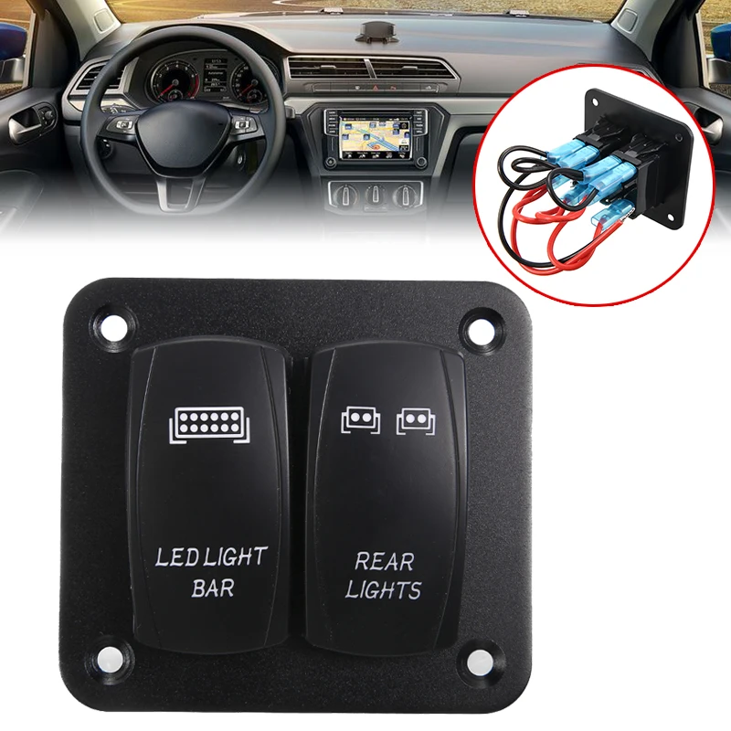 1pc Universal Blue Rocker Switch Panel LED Light Bar & Rear Light 12V 24V 5 Pin ON/Off Toggle Switch Control Panel with LED