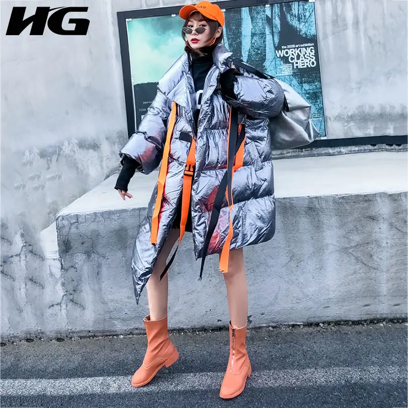 HG модное Брендовое теплое зимнее пальто, женская Свободная парка с неровной повязкой, плюс размер, верхняя уличная одежда, женская одежда GCC2067