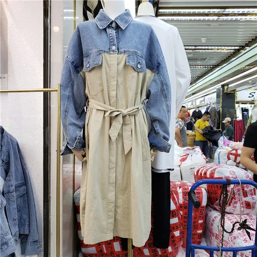 khaki SuperAen осеннее Новое джинсовое пальто для женщин корейский стиль дикая женская ветровка модная женская одежда - Цвет: khaki