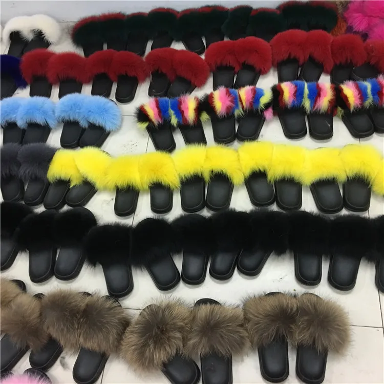 Детские осенние тапочки с лисьим мехом Женская Пушистый Плюшевый обувь женские меховые шлепанцы женские теплые сандалии с мехом детские меховые сандалии 25-36