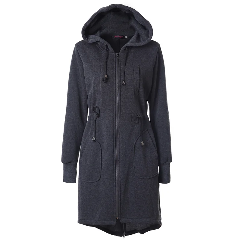 Winter Coat Women Hoodies Plus Size S-3XL Zip-up Hooded Casual Sweatshirt Dress Long Coat Sweatshirt Outerwear Female Hoodie New