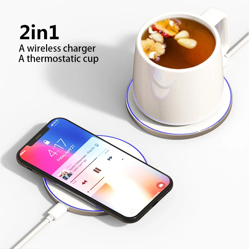 Беспроводное зарядное устройство Qi 2 в 1 термостатическая чашка для Xiaomi Mi 9 Samsung S10