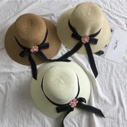 2019 летний женский цветочный соломенная Шапки бантом пляжная шляпа ведро шляпа с широкими с полями, солнце пляжная шляпа Англия Стиль Chapeu