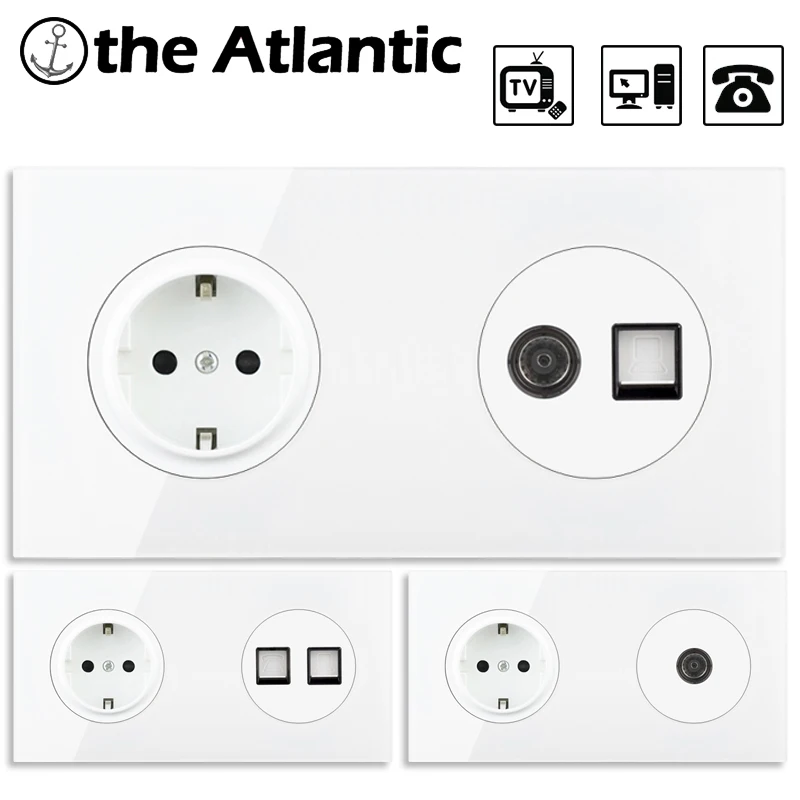 Plugue da ue Parede de Energia tv Sinal Televisão Rj45 Cat5e Computador Telefone Cat3 Satélite Antena Tomada Dados Tomada Branco Adaptadortomadas Elétricassoquete