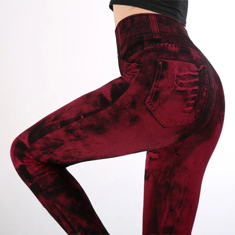 brown leggings Sexy Faux Jeans Leggings Women Stretch Printed Short Leggins Plus Size Calf-Length Pants Summer Breeches High Waist Jeggings maternity leggings