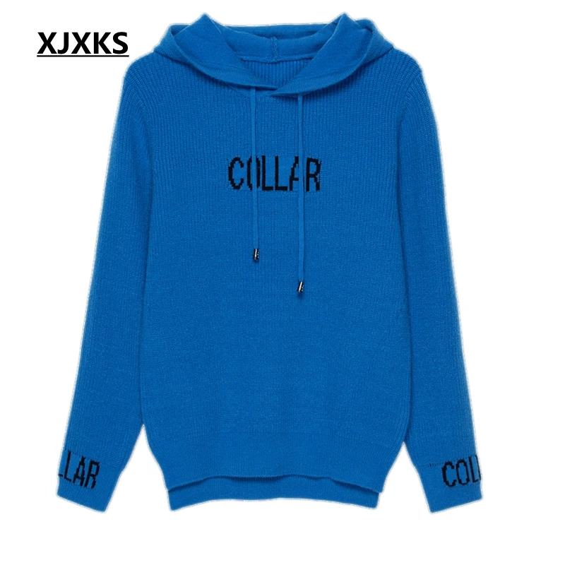 XJXKS Pull Femme Nouveaute осень зима Повседневный кашемировый свитер Дамский Длинный рукав с капюшоном Женский вязаный свитер