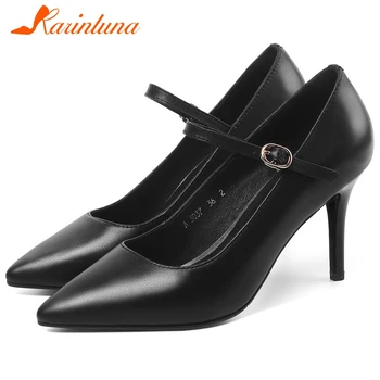 

KARINLUNA New Spring Ladies Pointed Toe High Heel Pumps Elegant Shallow Ankle Strap Pumps Women Ol Genuine Leather Shoes Woman