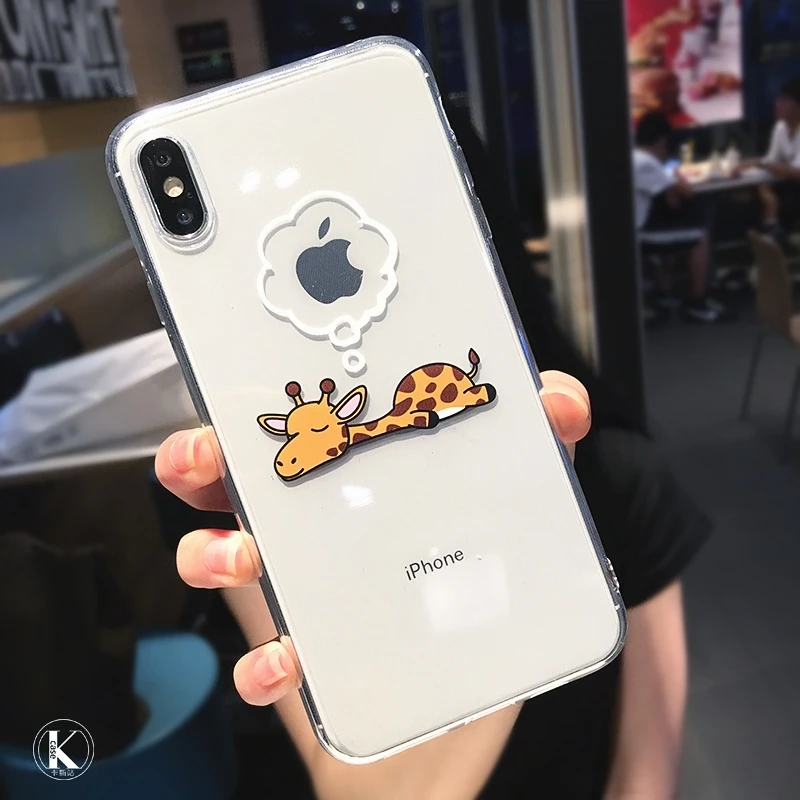 Cute Cartoon animal giraffe Clear Phone Case For iPhone 11 Pro Max X XS XR 7 8 plus 6 6s Couple Transparent Soft TPU Back Cover - Цвет: fantasy