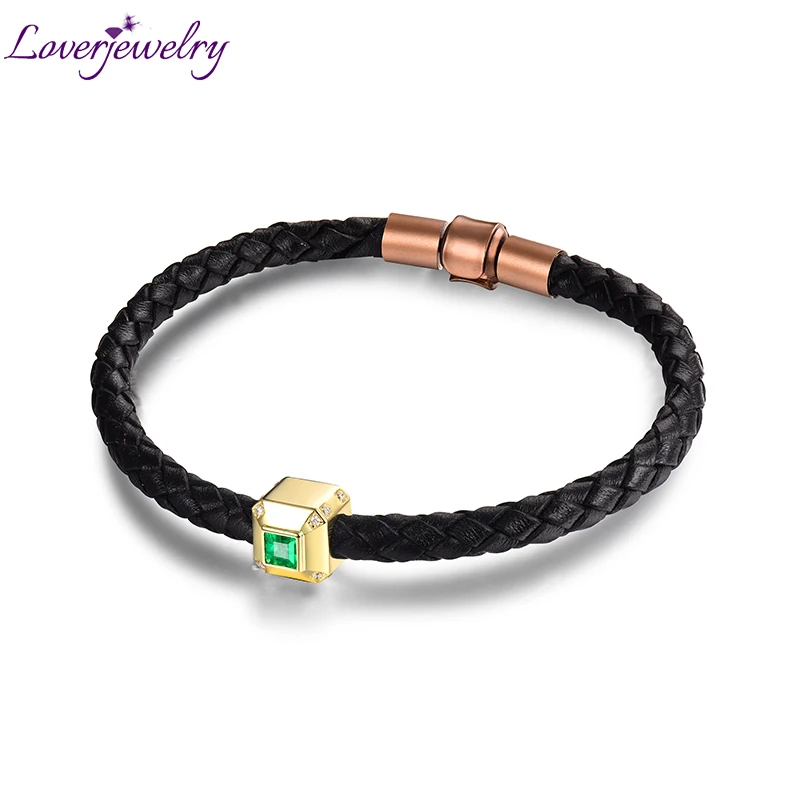 LOVERJEWELRY желтого золота браслет Au785 Diamond натуральный с изумрудным для мужчин