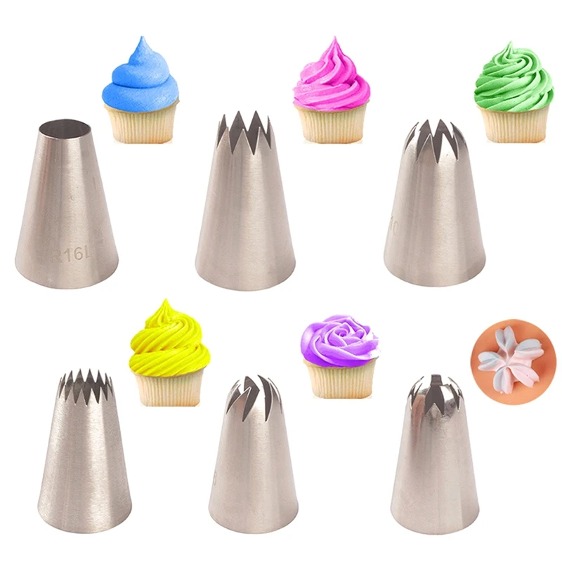 

6 Pcs/set Icing Piping Pastry Nozzle Tips Baking Tools Cream Cake Decorating Set Stainless Steel Nozzles Cupcake