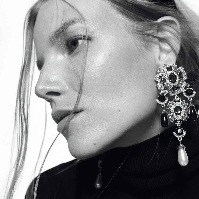 Simulated Pearls Earrings For Women Crystal Statement Dangle Drop Earring Handmade Jewelry Accessories