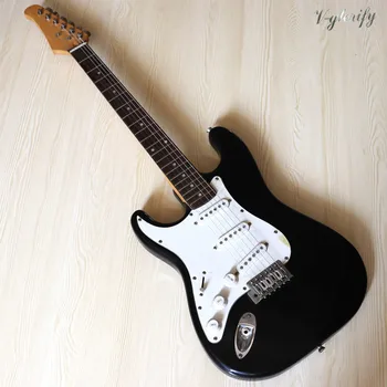 

stock left hand black 6 string ST electric guitar 39 inch full basswood body high gloss finish with white pickups