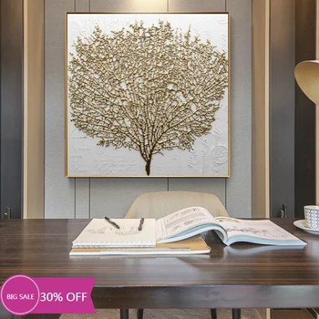 

Wall Decorative Painting Posters and Prints Wall Art Canvas Painting Abstract Golden Tree Pictures for Living Room No Frame