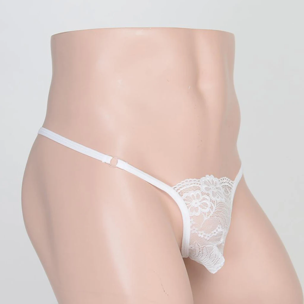 Men's Hot Red Lace Flower T-Back Underwear Low-rise Man Bikini G-String Thong Briefs Gay Apparel