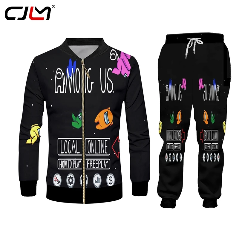 CJLM 3D Space Game ZIP Hoodies Suits Men's Sweatshirt Joggers Funny Harajuku Print Set Fall Winter Unisex Tracksuit Pant Jacket