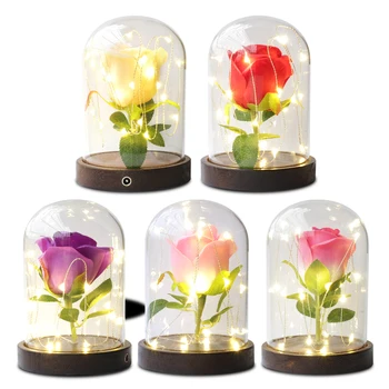 

USB&Battery Power Rose Beauty LED Light Rose In Flask Beauty Silk Artificial Red Rose With LED Light In Glass Gift For Birthday