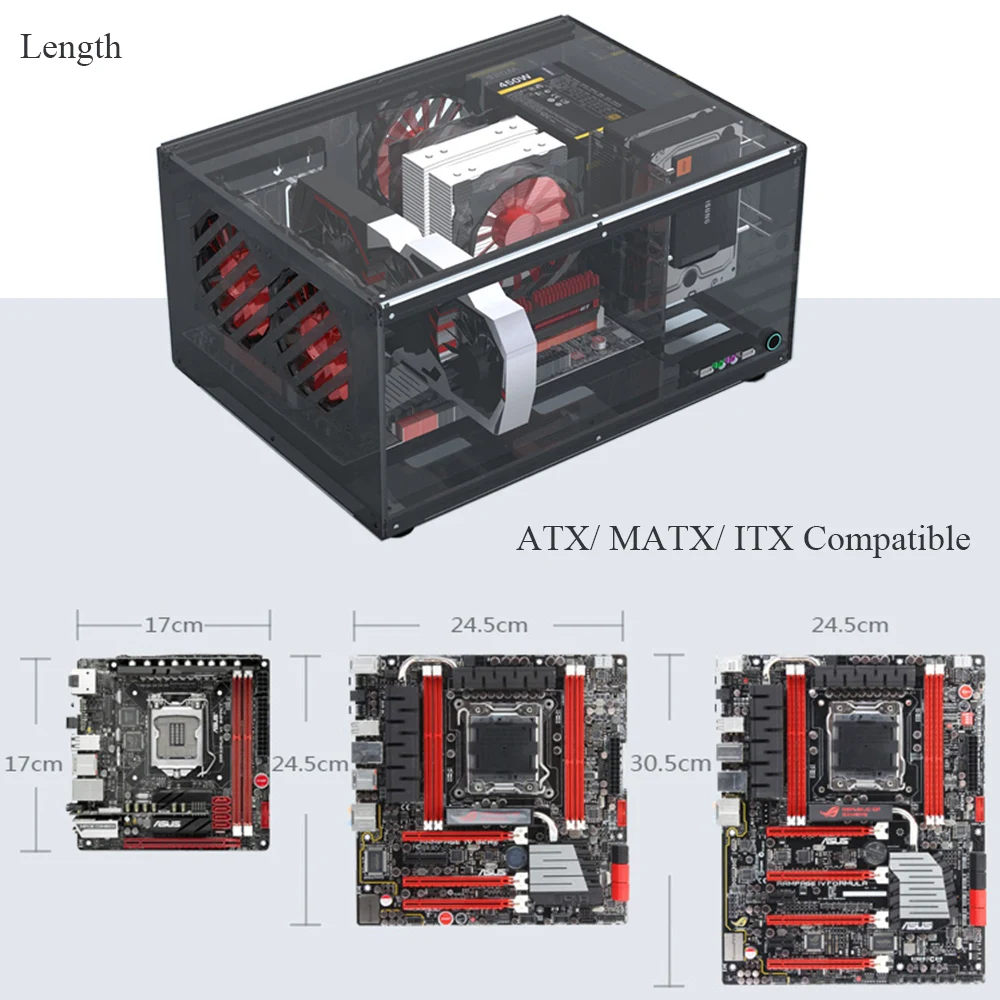 Длина ATX Настольный чехол с поддержкой материнской платы MATX ITX Max 12x10 5 дюймов