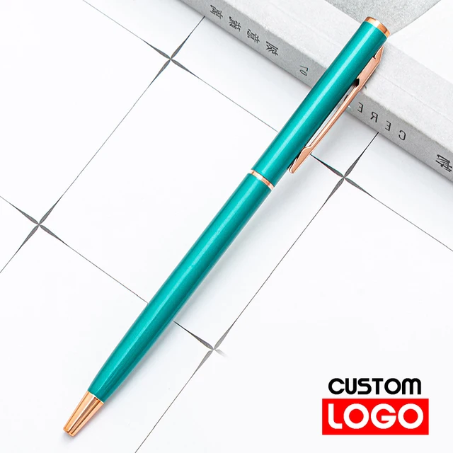 New Metal Ballpoint Pen Rose Gold Pen Custom Logo Advertising Ballpoint Pen  Lettering Engraved Name School&office Supplies Style 2-Peacock blue