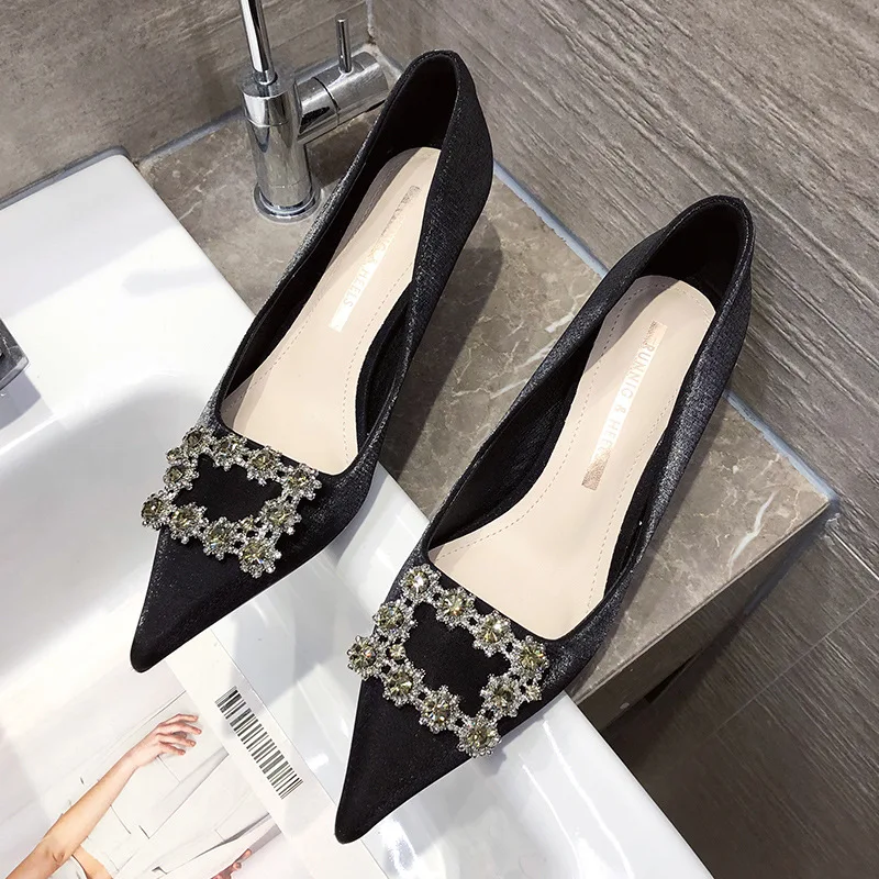 

Brand New Luxury Rhinestone Heels for Women Fashion Elegant Pointed Toe Ladies Pumps Female Wedding Party Office Shoes