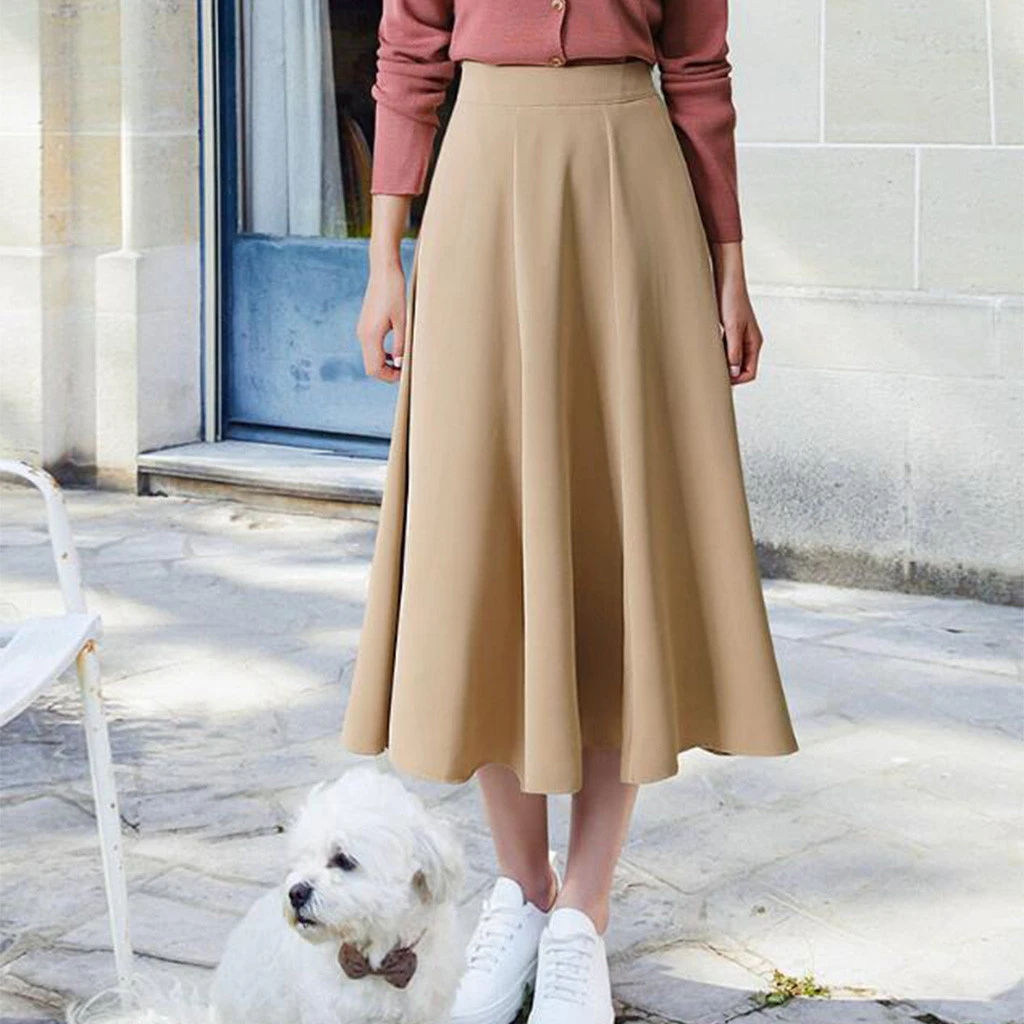 FREE OSTRICH 2019 Women Long Pleated Skirt High Waist Casual Party Cotton Thin Solid Solid Color Plus Size Loose Skirts 920