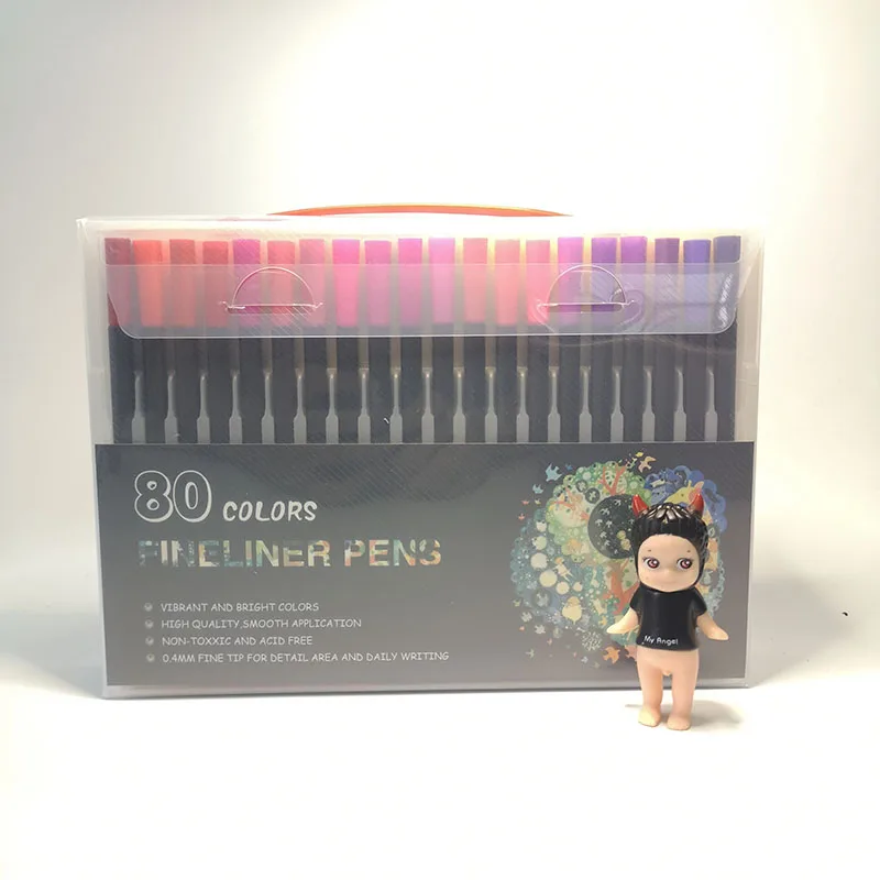 Волоконные художественные маркеры, ручка, новая ручка на крючках, 80 цветов, 0,4 мм, карандаши для рисования на акварельной основе, фломастеры с мелкими точками - Цвет: 80PCS