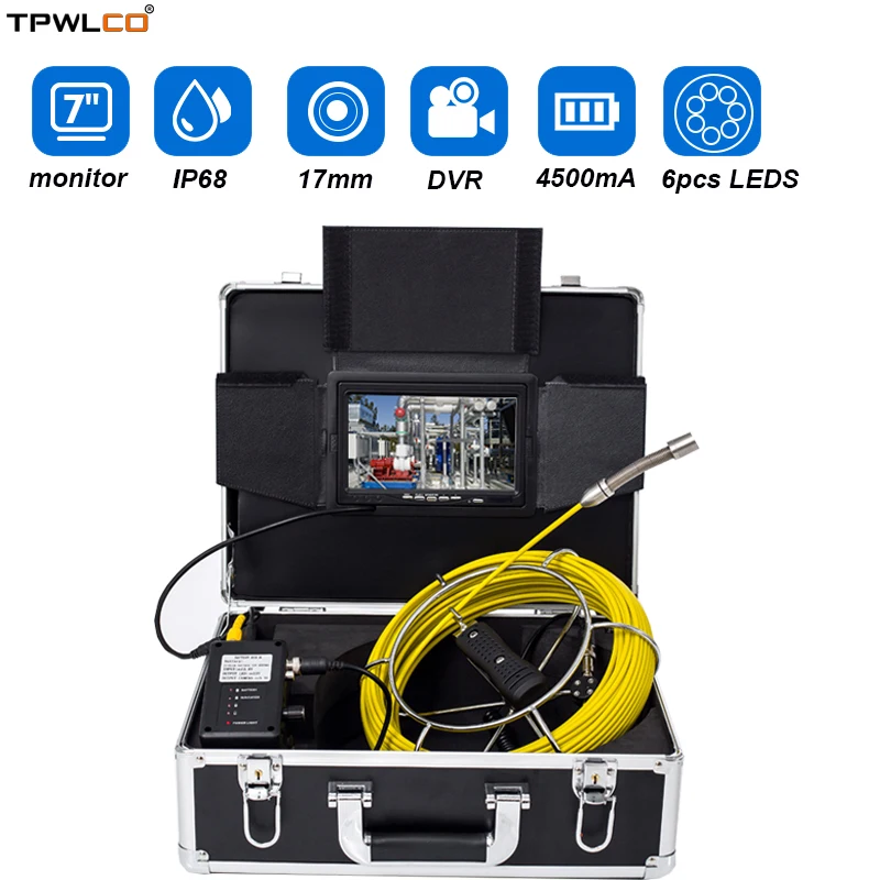 

20-50m Cable 8GB SD Card With DVR 17mm Waterproof Drain Sewer Pipe Industrial Camera 7inch Monitor Endoscope Inspection System