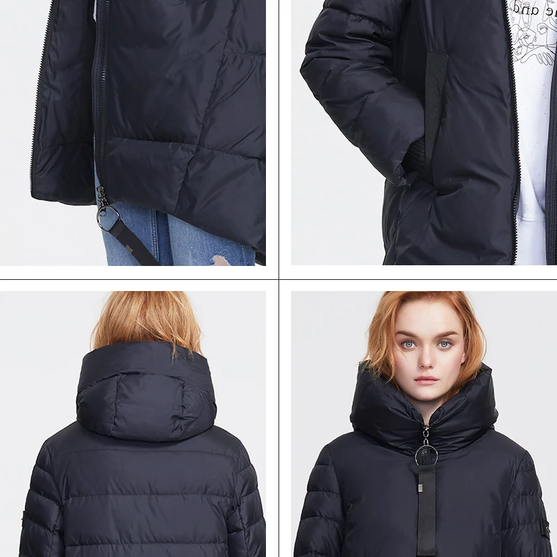 ANDVERY winter new women's oversized casual cotton jacket black shirt long ladies hooded winter warm biological fluff 9980