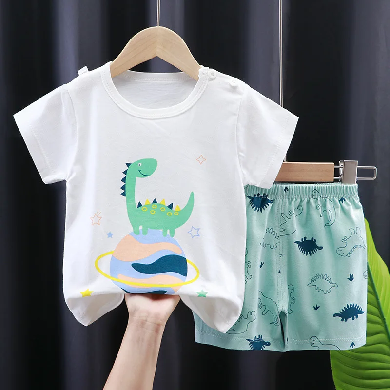 Baby Boy Girl Clothes Set Summer Pajamas Suit Infant Newborn Short Sleeve Clothing Elephant Print Costume Cotton Sets Baby Outfits Baby Boy Outfits