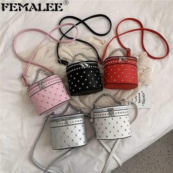 

2020 NEW MIni Bucket handbag women Crossbody bag ladies shoulder bags Rivet handbags famous brand designer Two-way Zip purse bag