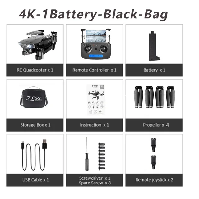 4k-bag SG901 камера Дрон 4K HD Двойная камера складные дроны слежения за мной Квадрокоптер FPV Профессиональный Профессиональные с GPS долгий срок службы батареи - Цвет: 4k-bag