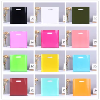 

Hot Sale Multicolor Plastic Pouches Wholesale 50pcs Solid color thickening Shopping Packaging Bags With Handles Small Gift Bags