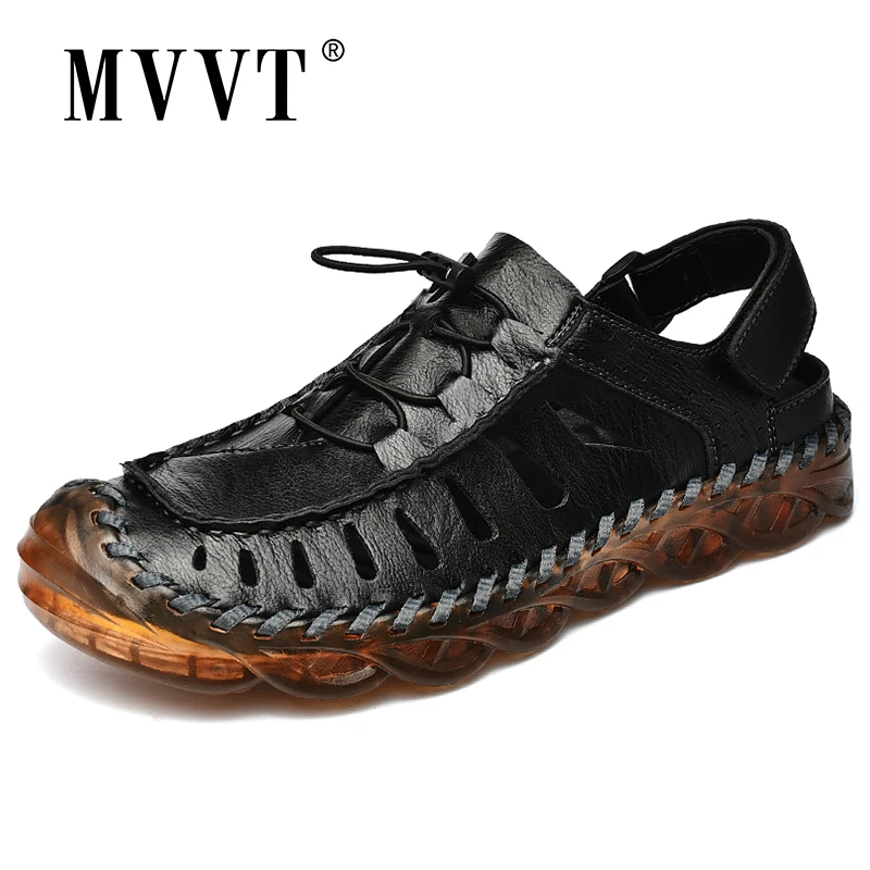 Дышащие мужские пляжные сандалии MVVT из микрофибры большого размера с прозрачной