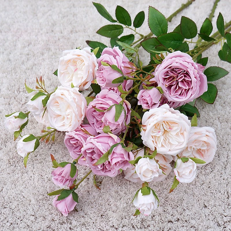 6Heads rose branch silk flowers artificial Valentine's day wedding