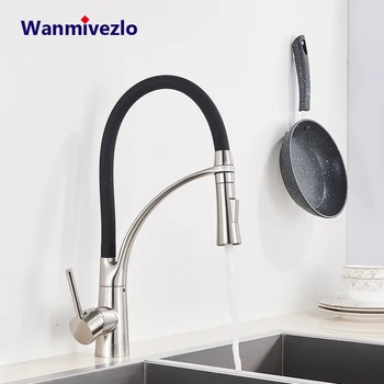 Rubinetto da cucina in gomma nichel spazzolato Rubinetto miscelatore Rotazione Pull Down Stream Spruzzatore Rubinetti Rubinetto acqua calda fredda Rubinetto da cucina con una maniglia 1