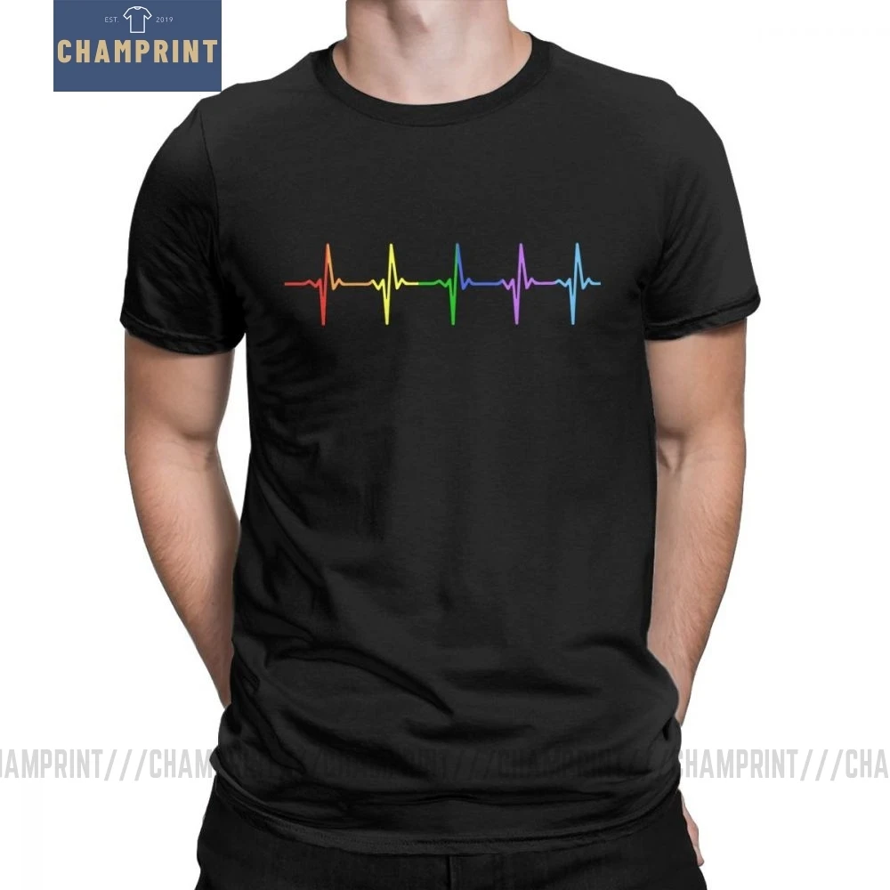 Мужские футболки Rainbow Pulse Hearbeat винтажные хлопковые с короткими рукавами и круглым