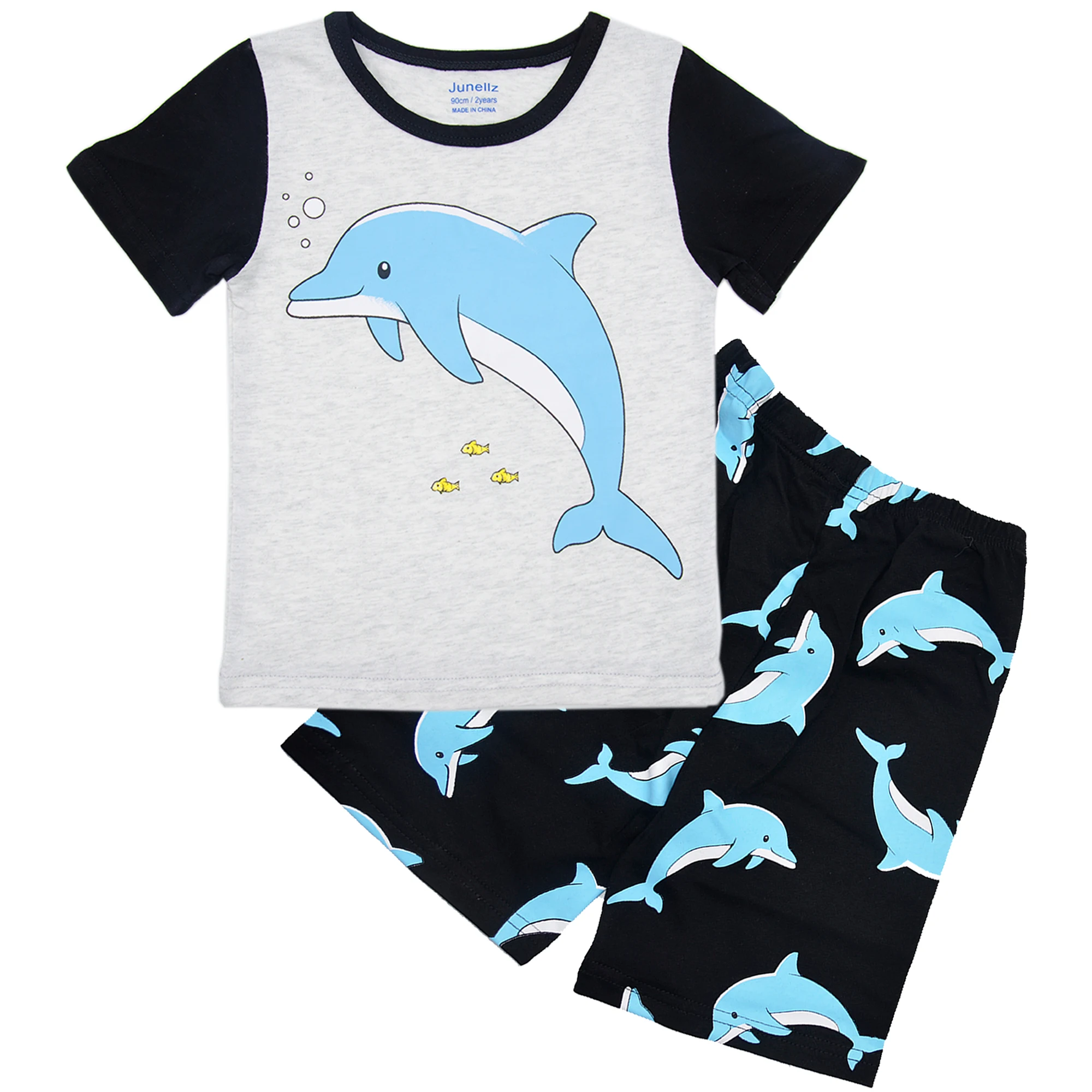Dolphin&Fish Little Girls Cotton Short Pajamas Summer Kids Clothes Toddler Toddler Pjs Sets 