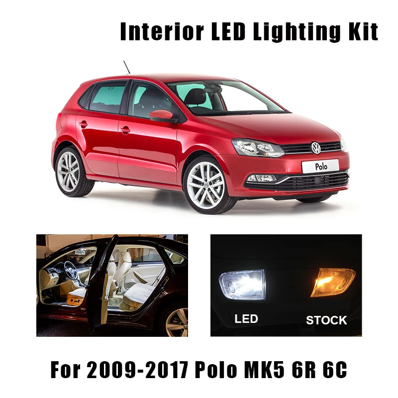 LED Full Interior Premium White Error Free SMD Bulbs 8pcs FIT VW Polo MK 5 6R