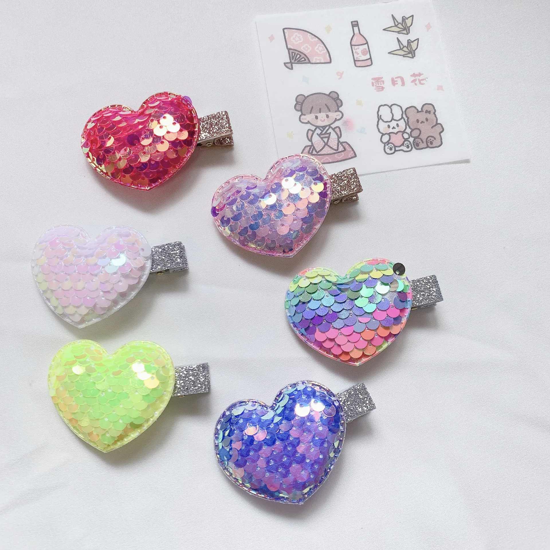 

24pcs Glitter Gradient Color Love Heart Hairpins Cartoon Sequin Barrettes Princess Headwear Girls Boutique HairAccessories