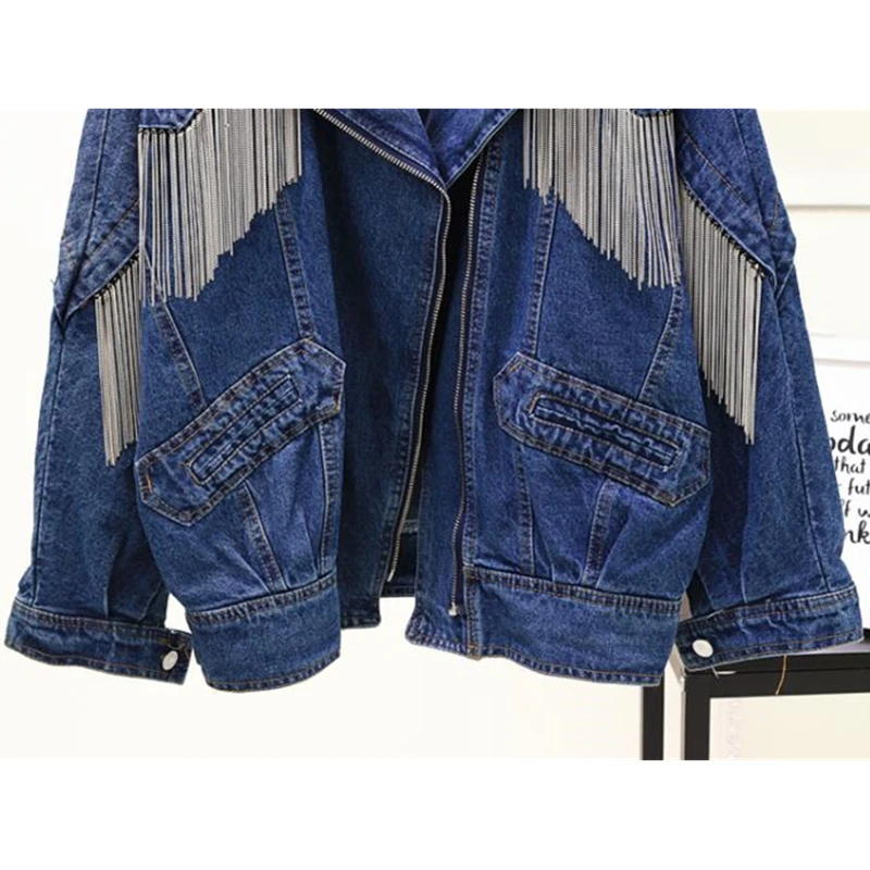 Новинка 2020 весна осень Женская свободная джинсовая куртка с цепочкой и